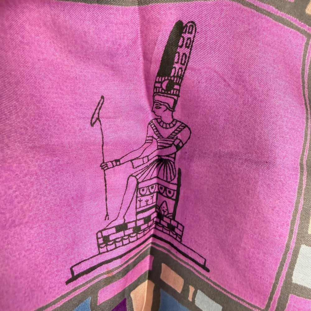 Vintage Bronzini Silk Art Deco Egyptian Rectangular Scarf 70s Purple Statement - Picture 6 of 10